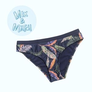 Sporty Low Rise Navy Tropical Print Swimsuit Bottoms By Quintsoul